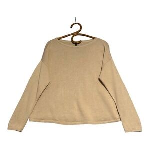 Eileen Fisher | Tan Knit‎ Boxy Fit Organic Linen Cotton Sweater Size S Oversized